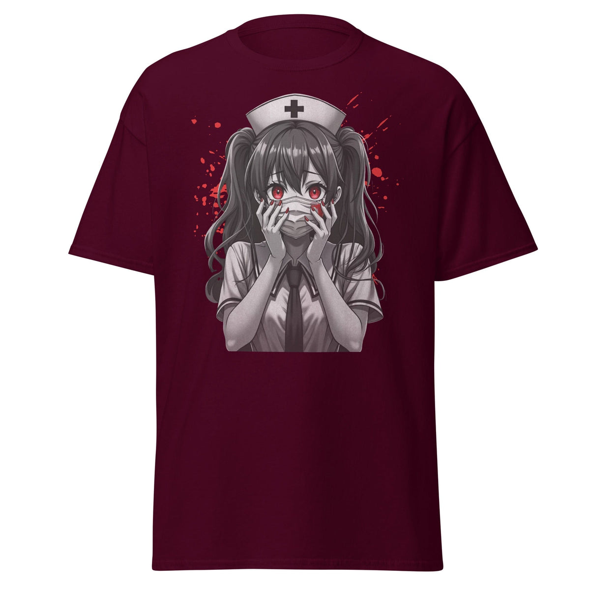 Maroon / S Amine Manga Unisex Horror Blood Nurse T-Shirt 1176487_12634