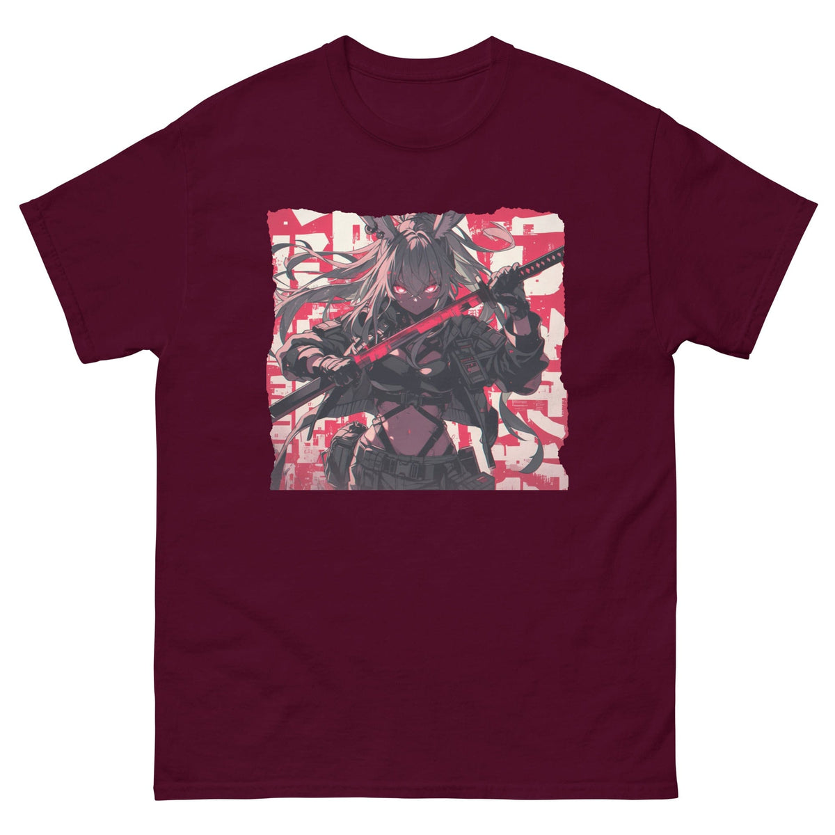 Maroon / S Anime Bunny Girl Cyberpunk Warrior T-Shirt