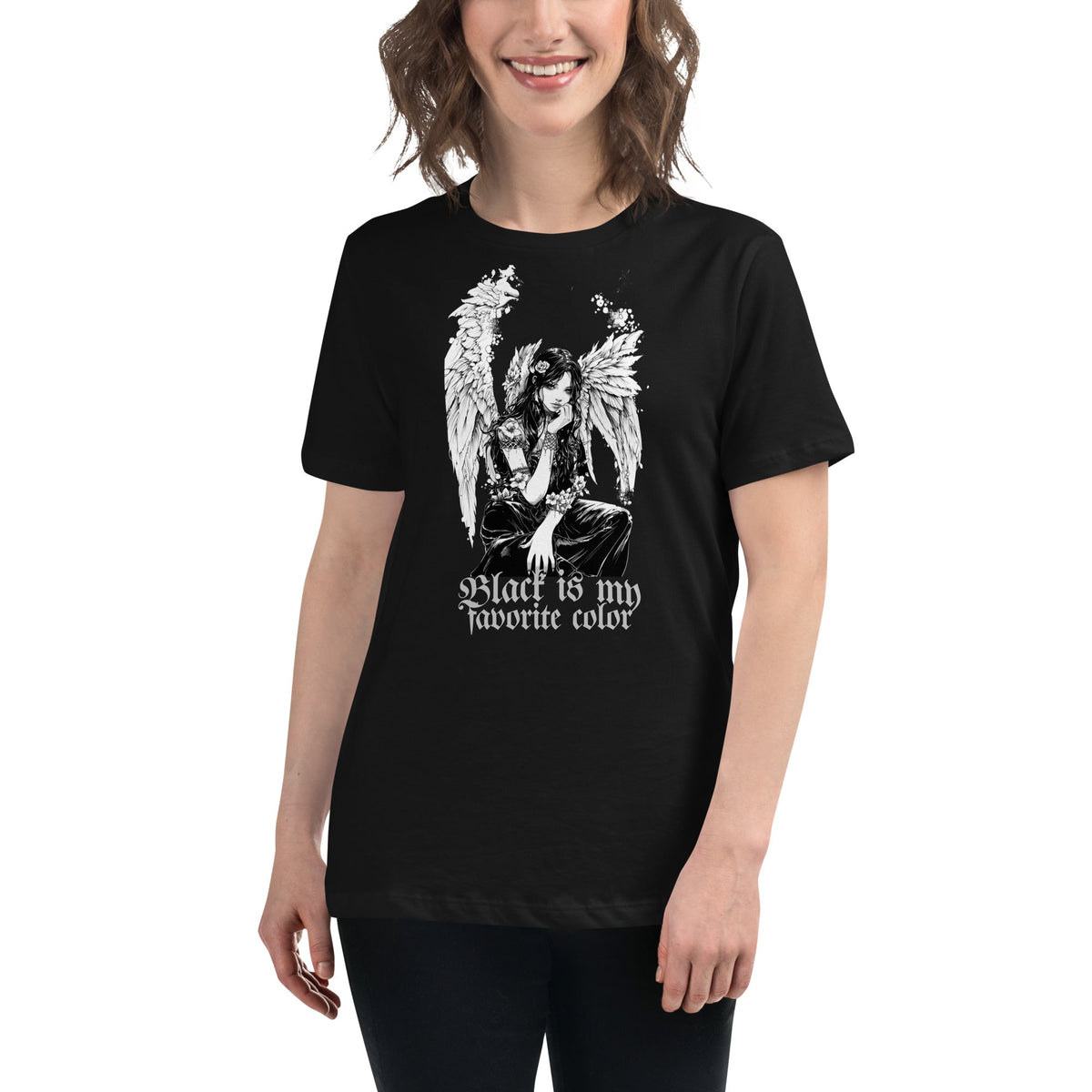 Black / S Black is my Favorite Color Gothic Dark Angel Women's Relaxed T-Shirt