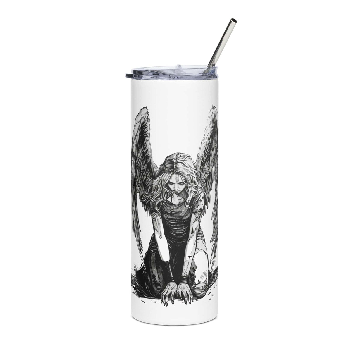 Fallen Angel Crouching Illustrated 20oz Stainless Steel Tumbler