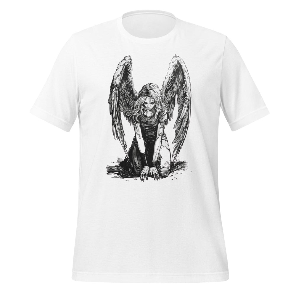 White / XS Fallen Angel Crouching Illustrated Sketch T-shirt