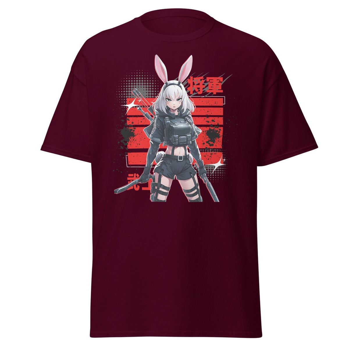 Maroon / S Harajuku Anime Bunny Girl Cyberpunk Warrior T-Shirt 4769387_12634