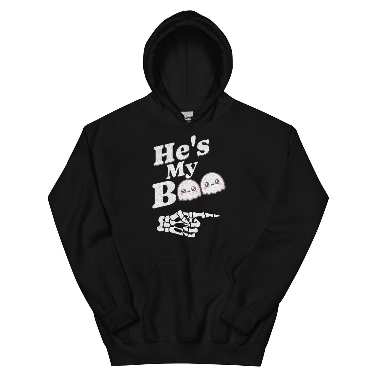 Black / S He's My Boo Halloween Unisex Pullover Hoodie 3497478_5530