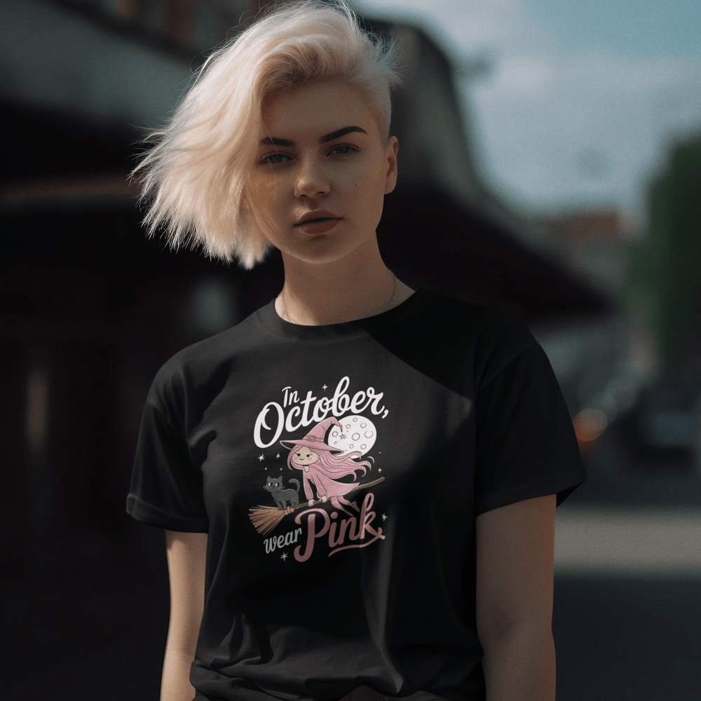 In October We Wear Pink Cute Witch Women's Relaxed T-Shirt