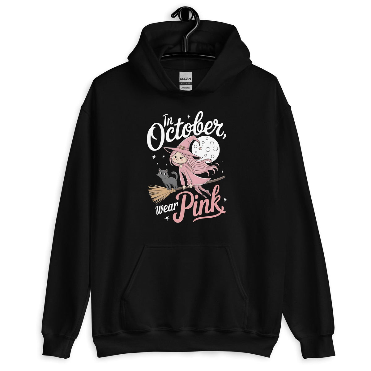 Black / S In October We Wear Pink Halloween Witch Unisex Pullover Hoodie 8199880_5530