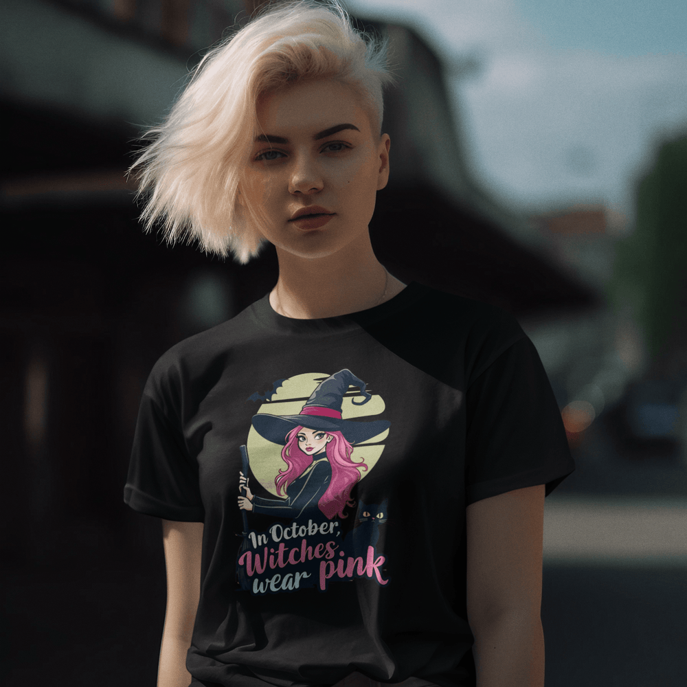 In October We Wear Pink Witch Women's Relaxed T-Shirt Breast Cancer Awareness