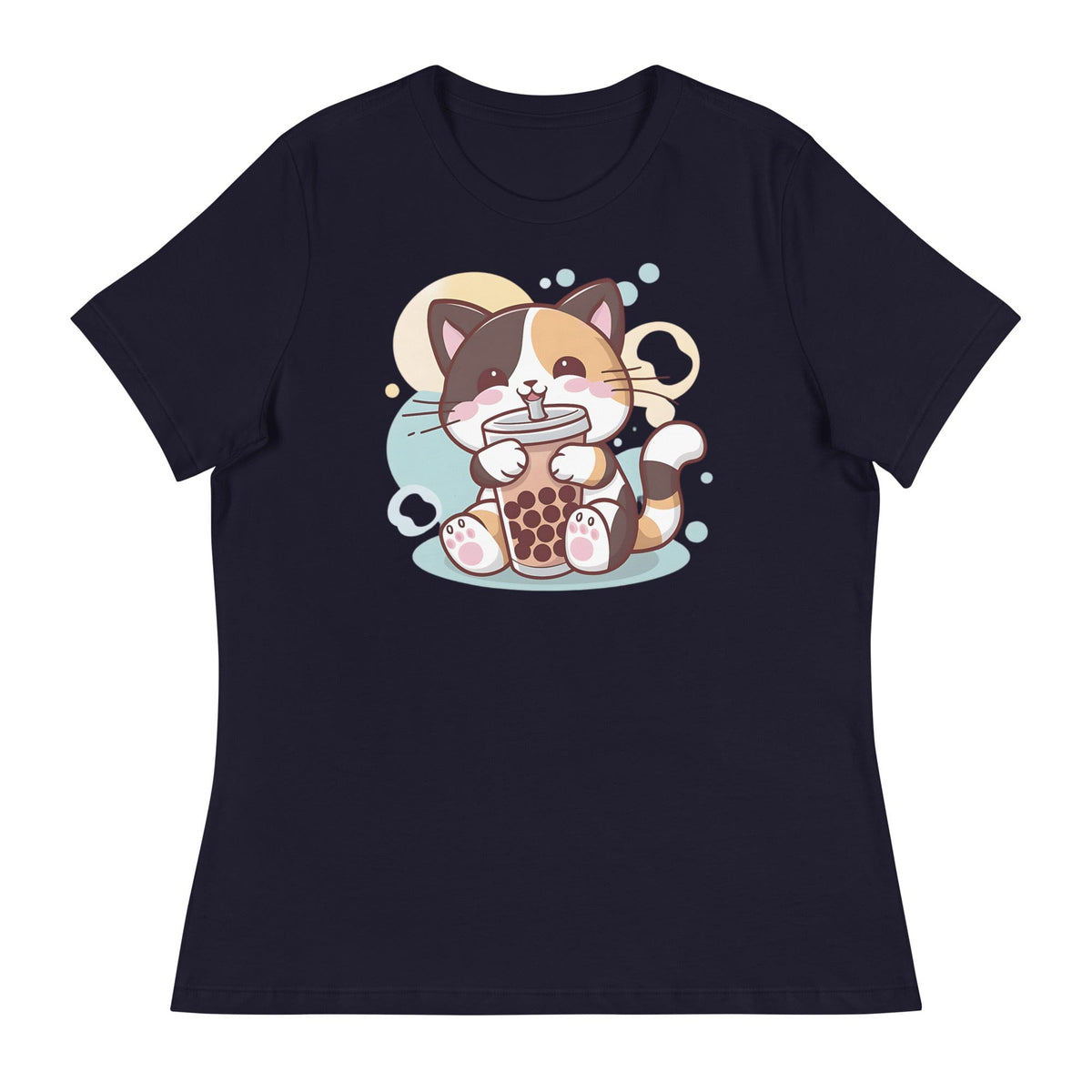 Navy / S Kawaii Boba Tea Cat Women's Relaxed T-Shirt 1959313_10235