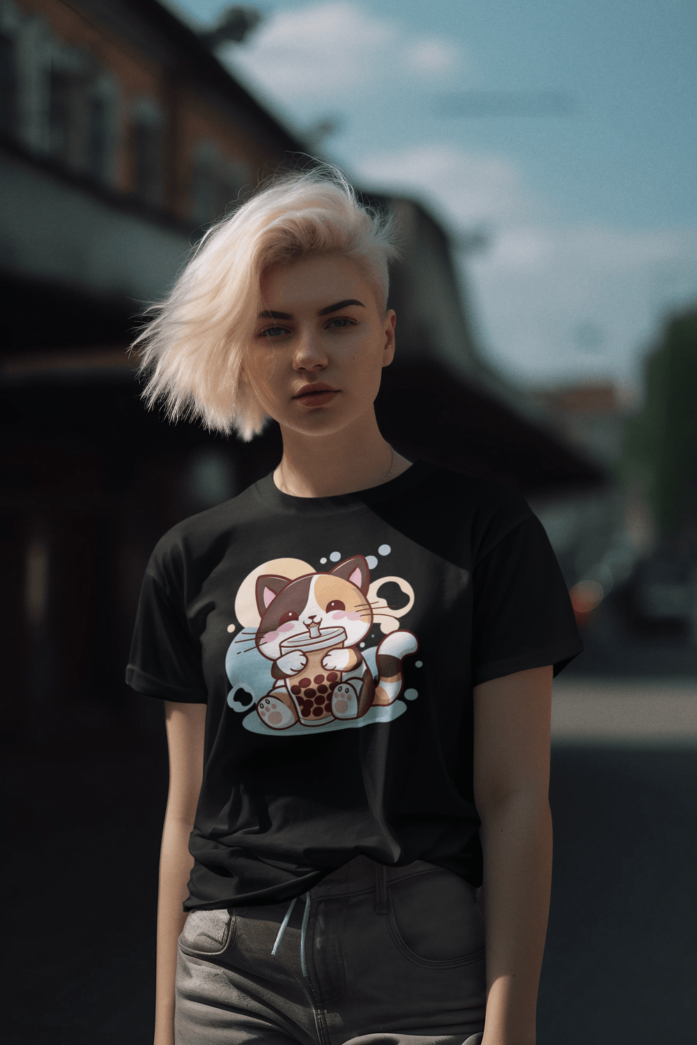 Kawaii Boba Tea Cat Women's Relaxed T-Shirt