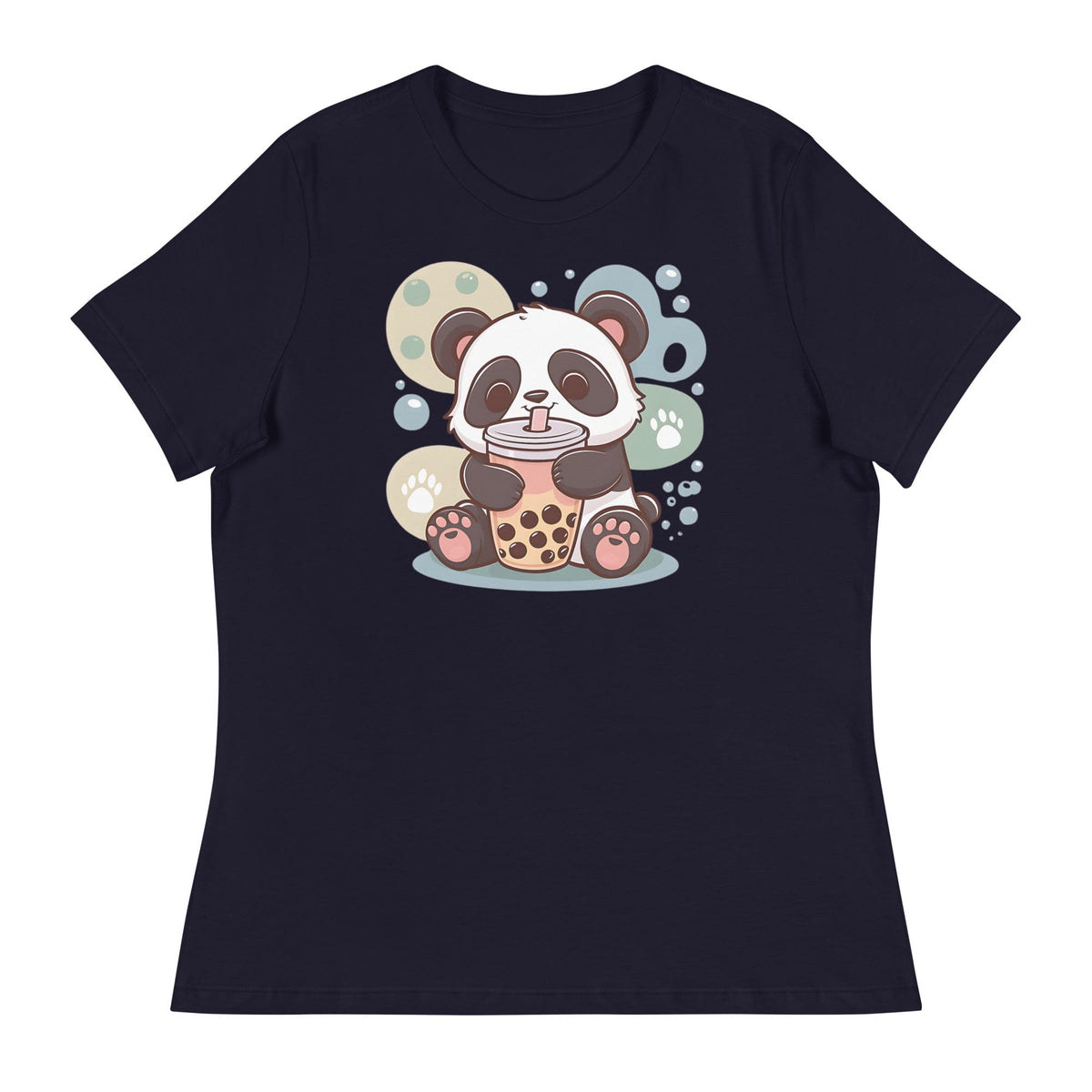 Navy / S Kawaii Boba Tea Panda Women's Relaxed T-Shirt 1531704_10235