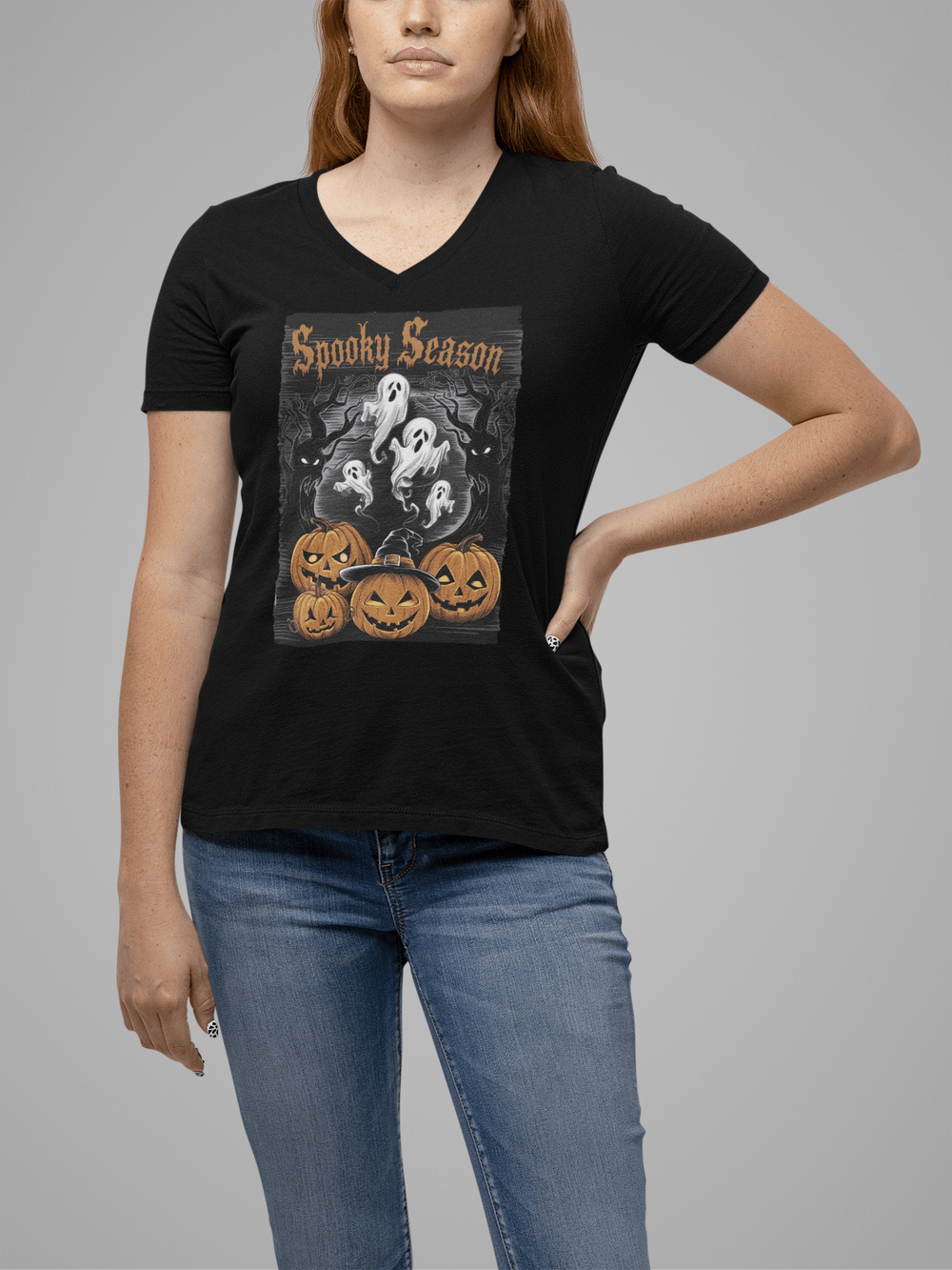 Spooky Season Halloween Bella Ladies V-Neck