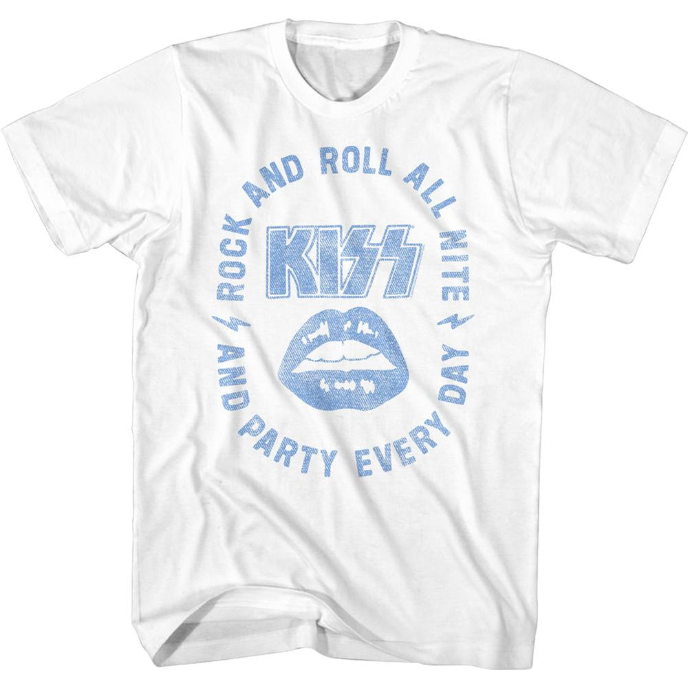 KISS Rock and Roll All Nite White Slim Fit T-Shirt