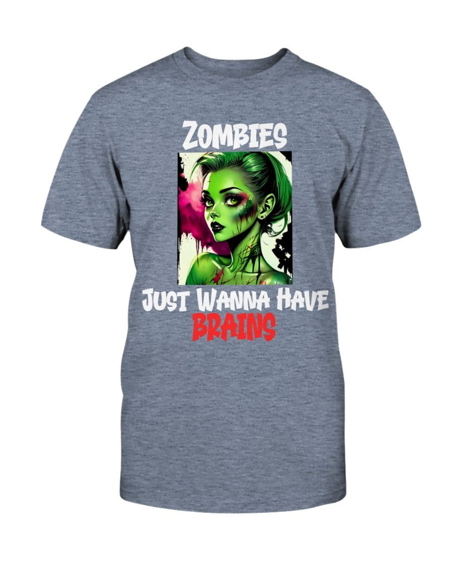 Shirts Heather Blue / XS Zombies Just Wanna Have Brains Unisex Slim Fit T-Shirt